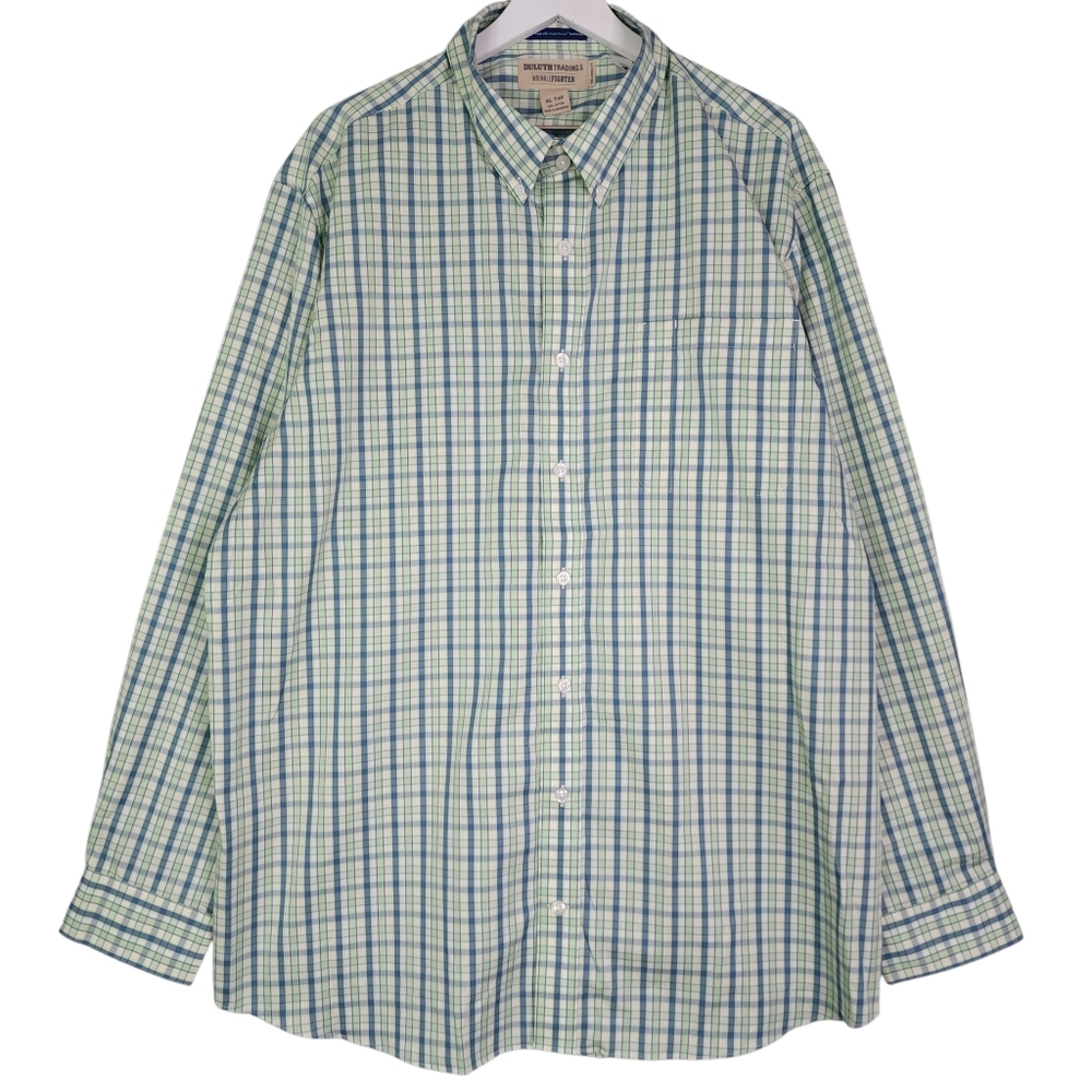 Duluth Magnet Front Wrinklefighter Long Sleeve Green Windowpane Shirt XL Tall